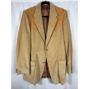 Brad Whitney Mens Vintage Tan Corduroy Western Blazer Suede Yoke Size 40